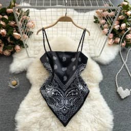 Women Sexy Backless asymmetrical lace-up Camis Print Tank Top Chic One-piece Corset Bustier Summer Beach vacation Crop Top