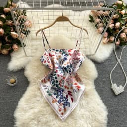 Women Sexy Backless asymmetrical lace-up Camis Print Tank Top Chic One-piece Corset Bustier Summer Beach vacation Crop Top