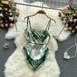 Women Sexy Backless asymmetrical lace-up Camis Print Tank Top Chic One-piece Corset Bustier Summer Beach vacation Crop Top