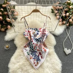 Women Sexy Backless asymmetrical lace-up Camis Print Tank Top Chic One-piece Corset Bustier Summer Beach vacation Crop Top