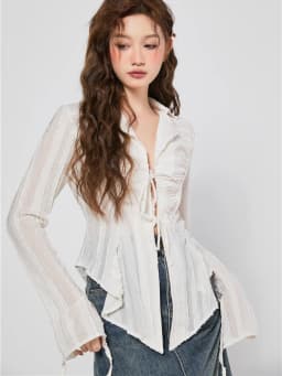 CHEERART Bandage Chiffon Long Sleeve Shirts & Blouses Designer Top For Women 2023 Collar Shirt Fashion Trendingclothes