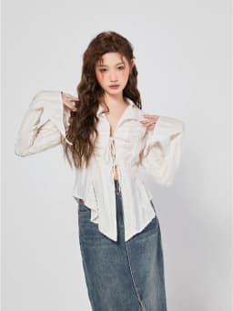 CHEERART Bandage Chiffon Long Sleeve Shirts & Blouses Designer Top For Women 2023 Collar Shirt Fashion Trendingclothes