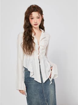 CHEERART Bandage Chiffon Long Sleeve Shirts & Blouses Designer Top For Women 2023 Collar Shirt Fashion Trendingclothes