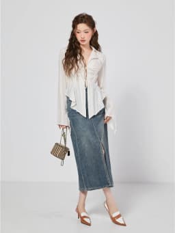 CHEERART Bandage Chiffon Long Sleeve Shirts & Blouses Designer Top For Women 2023 Collar Shirt Fashion Trendingclothes