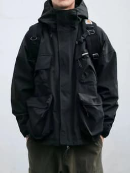 Multi Pocket Hooded Cargo Jacket Men Women Japanese Harajuku Casual Windbreak Jacket Outdoor Spring Autumn Fashion Couple Coats