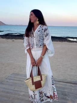 Marine Organism Embroidery Batwing Sleeve Summer Spring Maxi Skirt Set Cotton White Tassle Dress Set Outfits Button Suit