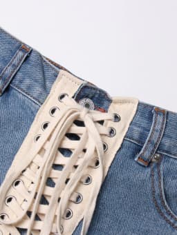 TWOTWINSTYLE Patchwork Ribbons Denim Shorts For Women High Waist Hollow Out Casual Streetwear Short Trousers Female Fashion 2022