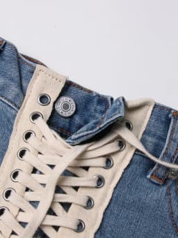 TWOTWINSTYLE Patchwork Ribbons Denim Shorts For Women High Waist Hollow Out Casual Streetwear Short Trousers Female Fashion 2022