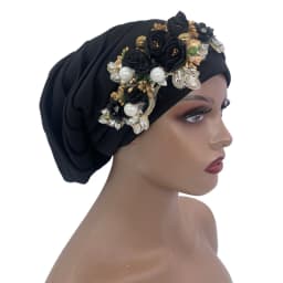 Luxury Rhinestone Flower Pleated Turban Cap Elegant Women's Head Wrap Headscarf Bonnet Female Party Headwear Hat Turbante