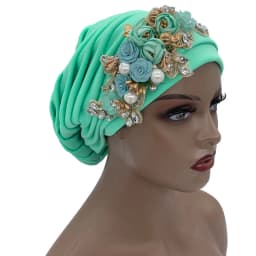 Luxury Rhinestone Flower Pleated Turban Cap Elegant Women's Head Wrap Headscarf Bonnet Female Party Headwear Hat Turbante