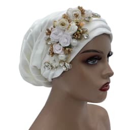 Luxury Rhinestone Flower Pleated Turban Cap Elegant Women's Head Wrap Headscarf Bonnet Female Party Headwear Hat Turbante