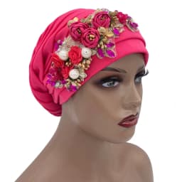 Luxury Rhinestone Flower Pleated Turban Cap Elegant Women's Head Wrap Headscarf Bonnet Female Party Headwear Hat Turbante