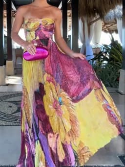 Sexy Backless Patchwork Print Maxi Dress Chic Party Women Folded Floor-Length Dress Female Casual Slim Fit Summer Beach Dresses