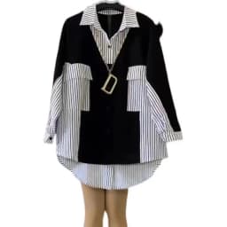 2024 Fashion Korean Striped Patchwork Shirt Female Casual Long Sleeve Loose Single-breasted Blouse Women's Clothing