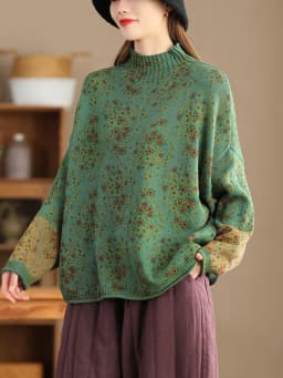 Amax LuluE 2024 Winter Fashion Turtleneck Sweaters Womens Classic Loose Floral Jumpers Females Vintage Leisure Printed Pullovers