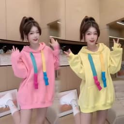 Large size 4XL Slimming Top For Women's Autumn And Winter New Color Drawstring Hoodie Ladies Long Sleeved Sweatershirt Pink Spri