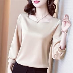 Silk Shirts Women nine quarter Sleeve Shirts Women Satin Clothing Shirt Office Lady Solid Silk Blouse 2026 Fashion Top mujer