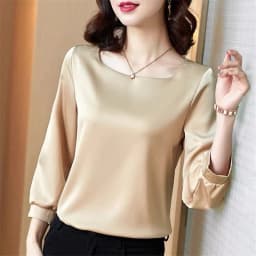 Silk Shirts Women nine quarter Sleeve Shirts Women Satin Clothing Shirt Office Lady Solid Silk Blouse 2026 Fashion Top mujer