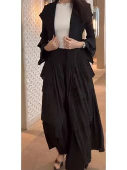 YUDX Miyake Pleated Spliced Ruffles Trench Coat Women Lapel Full Flare Sleeve Single Button Solid Color New 2025 Outwear Tops