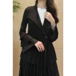 YUDX Miyake Pleated Spliced Ruffles Trench Coat Women Lapel Full Flare Sleeve Single Button Solid Color New 2025 Outwear Tops