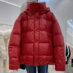 Schinteon Women White Duck Down Jacket with Removable Hood Warm Autumn Winter Outwear Simple Solid Color Casual Over Size Coat