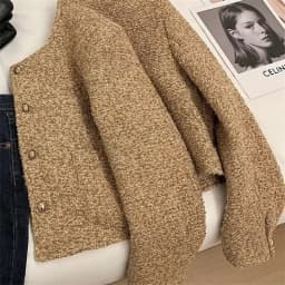 Plaid Woolen Jacket Pearl Buckle Short Coat Female Autumn And Winter Heavy Industry Houndstooth Striped Stitching Blazer Ladies