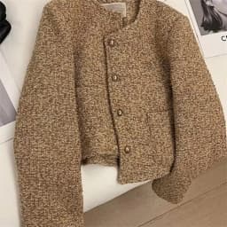 Plaid Woolen Jacket Pearl Buckle Short Coat Female Autumn And Winter Heavy Industry Houndstooth Striped Stitching Blazer Ladies