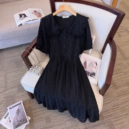 170Kg Plus Size Women's Bust Summer Lace Sequins Sweet Style Dress Half Sleeve Turn-down Collar Dress White 7XL 8XL 9XL 10XL