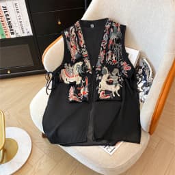 Vintage Chinese Style Vests Jacket Stitched Mesh Embroidered Buckle Tang Costume Coat Summer Unique Sleeveless Women's Vest