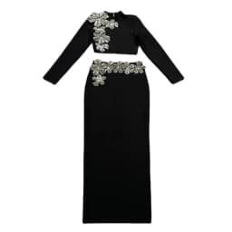2024 New Arrival Women Two Pieces Sets Sexy Diamonds Long Sleeve Tops Skirts Autumn Clothes Club Party Bandage Sets