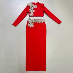 2024 New Arrival Women Two Pieces Sets Sexy Diamonds Long Sleeve Tops Skirts Autumn Clothes Club Party Bandage Sets