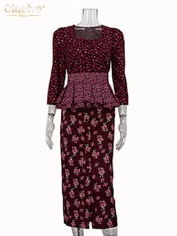 Clacive Fashion Loose Print Dresses Sets For Women 2 Pieces Bodycon U-Neck Long Sleeve High Waist Girdle Midi Slit Dress Set