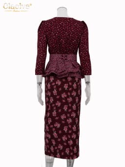 Clacive Fashion Loose Print Dresses Sets For Women 2 Pieces Bodycon U-Neck Long Sleeve High Waist Girdle Midi Slit Dress Set