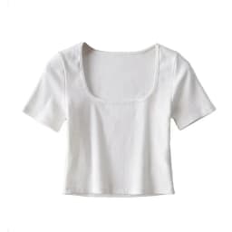 Women Square Neck Rib Crop T-shirt Short Sleeve Crop Top