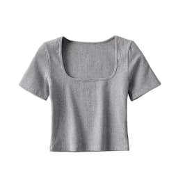 Women Square Neck Rib Crop T-shirt Short Sleeve Crop Top