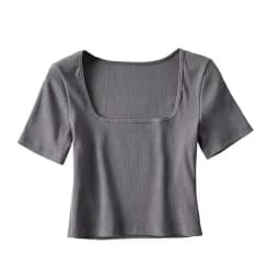 Women Square Neck Rib Crop T-shirt Short Sleeve Crop Top