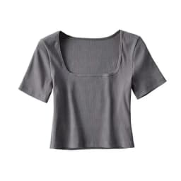 Women Square Neck Rib Crop T-shirt Short Sleeve Crop Top
