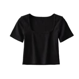 Women Square Neck Rib Crop T-shirt Short Sleeve Crop Top