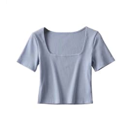 Women Square Neck Rib Crop T-shirt Short Sleeve Crop Top