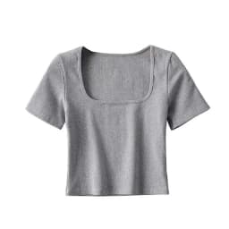 Women Square Neck Rib Crop T-shirt Short Sleeve Crop Top