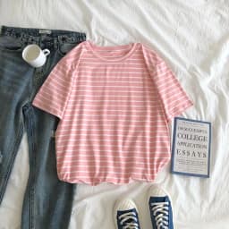Harajuku Short Sleeve Korean O-Neck Casual Fashion Shirt Camiseta Feminina Tops T Shirt Women Solid Color Striped Punk T-shirt