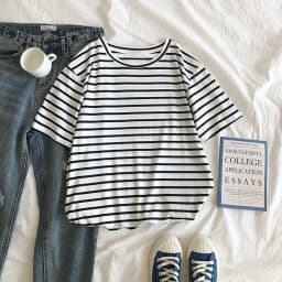 Harajuku Short Sleeve Korean O-Neck Casual Fashion Shirt Camiseta Feminina Tops T Shirt Women Solid Color Striped Punk T-shirt