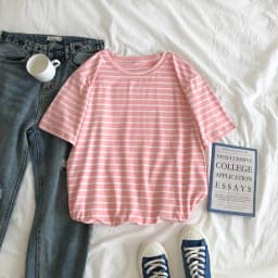 Harajuku Short Sleeve Korean O-Neck Casual Fashion Shirt Camiseta Feminina Tops T Shirt Women Solid Color Striped Punk T-shirt