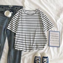 Harajuku Short Sleeve Korean O-Neck Casual Fashion Shirt Camiseta Feminina Tops T Shirt Women Solid Color Striped Punk T-shirt