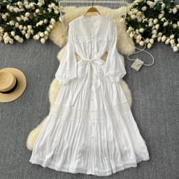 French Vintage Elegant lace PATCHWORK Long Sleeve Bandage Dress A-line Fashion Spring Summer Vestidos Women Dresses