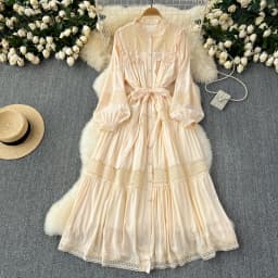 French Vintage Elegant lace PATCHWORK Long Sleeve Bandage Dress A-line Fashion Spring Summer Vestidos Women Dresses