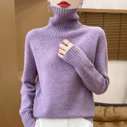 Autumn Winter 100% Merino Wool Soft Thickening Sweater Women High Lapel Colorful Yarn Pullover Basis Casual Cashmere Knit Tops