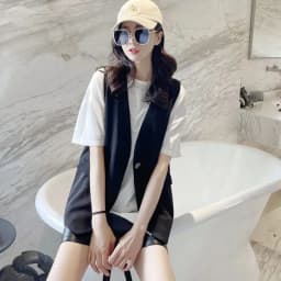 Feminine V-neck Blazer Waistcoat Tops Coat Korean Women Fashion Leisure Suit Vest Outerwear Spring Autumn Ladies Solid Color Sle