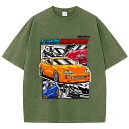Street Woman Washed T-Shirts Supra Racing Comic Print Short Sleeve Comfortable Cotton Oversize Tops Summer Casual Female Clothes