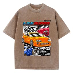 Street Woman Washed T-Shirts Supra Racing Comic Print Short Sleeve Comfortable Cotton Oversize Tops Summer Casual Female Clothes